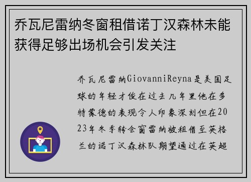 乔瓦尼雷纳冬窗租借诺丁汉森林未能获得足够出场机会引发关注